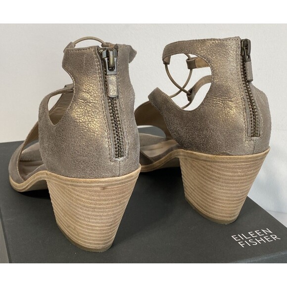 Eileen Fisher Sandals Womens US 9.5 Lou Platinum Metallic Suede Block Heel Coast - Picture 9 of 15